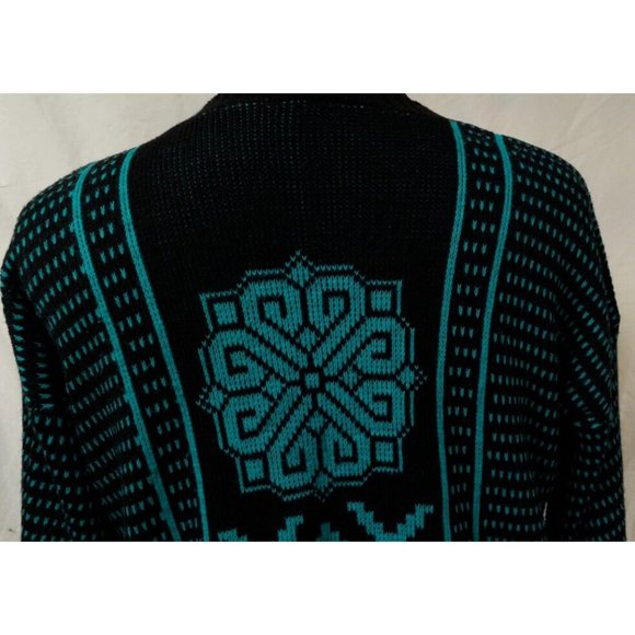 Vtg. G.F.C. Womens M/L Black Aqua Geometric Long Sleeve Made in NY USA Sweater - Picture 9 of 12